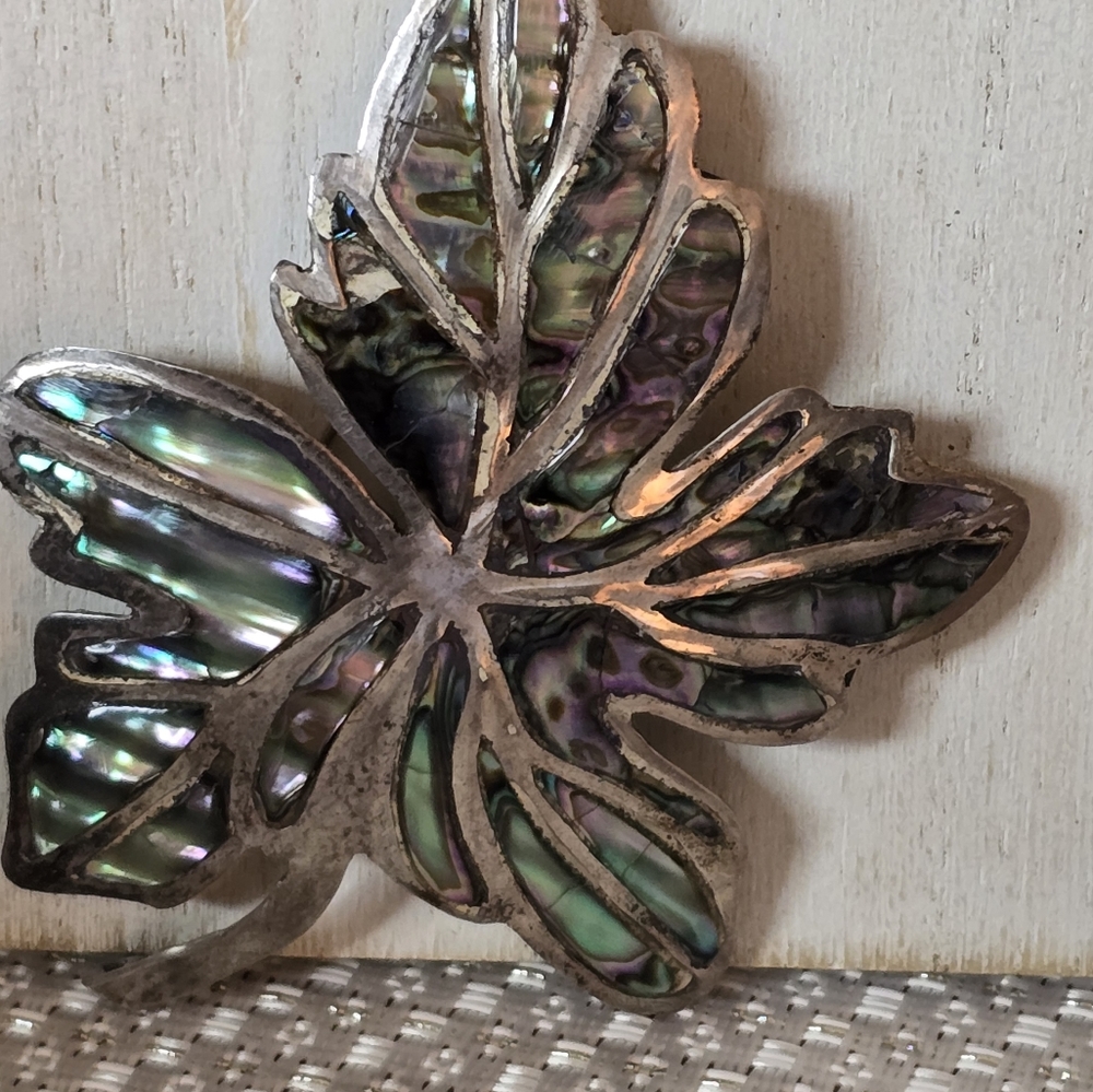 3 1/2" Abalone Pin Marked MR Mexico Sterling Silver - Picture 4 of 7